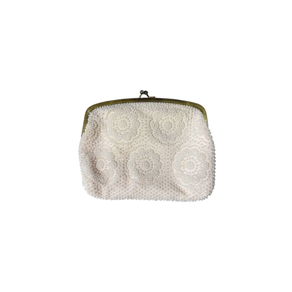 Vintage Golden Name White Pearl Beaded Clutch Bag Formal Victorian Party